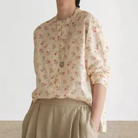 2025 popular shirts, ramie printed shirts, thin coats, classic literary floral tops and shirts