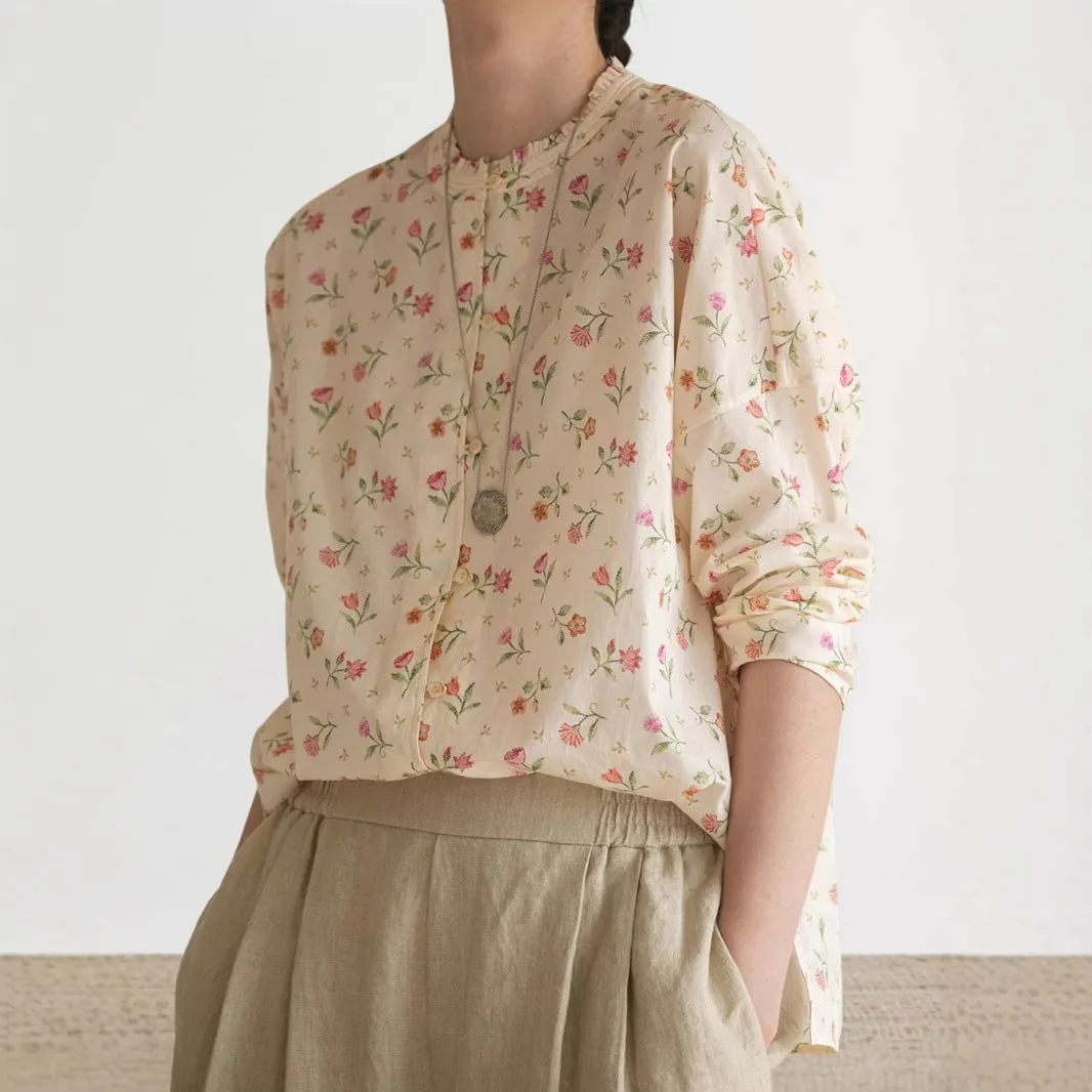 2025 popular shirts, ramie printed shirts, thin coats, classic literary floral tops and shirts