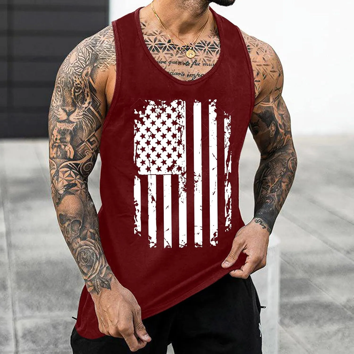 4th of July Graphic Tank Tops for Men American Flag Graphic Tees Summer Sleeveless Workout Athletic Muscle Cut Off Shirt Vest