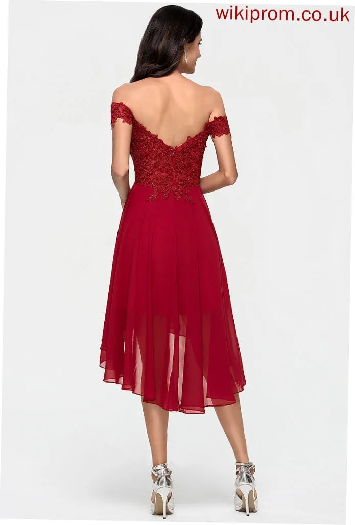 A-Line Homecoming Off-the-Shoulder Asymmetrical With Selah Dress Lace Homecoming Dresses Chiffon Beading