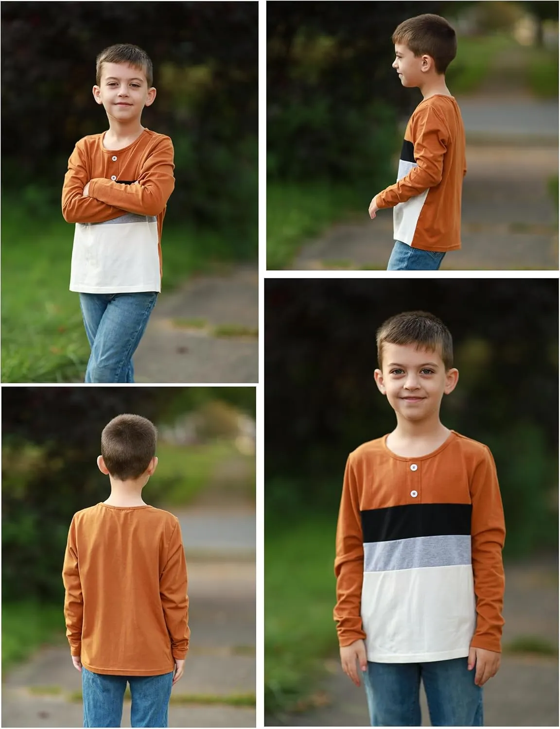Arshiner Kids Boys Henley Shirts Cotton Long Sleeve Crewneck T-Shirts Color Block Tee Tops 3-12 Years