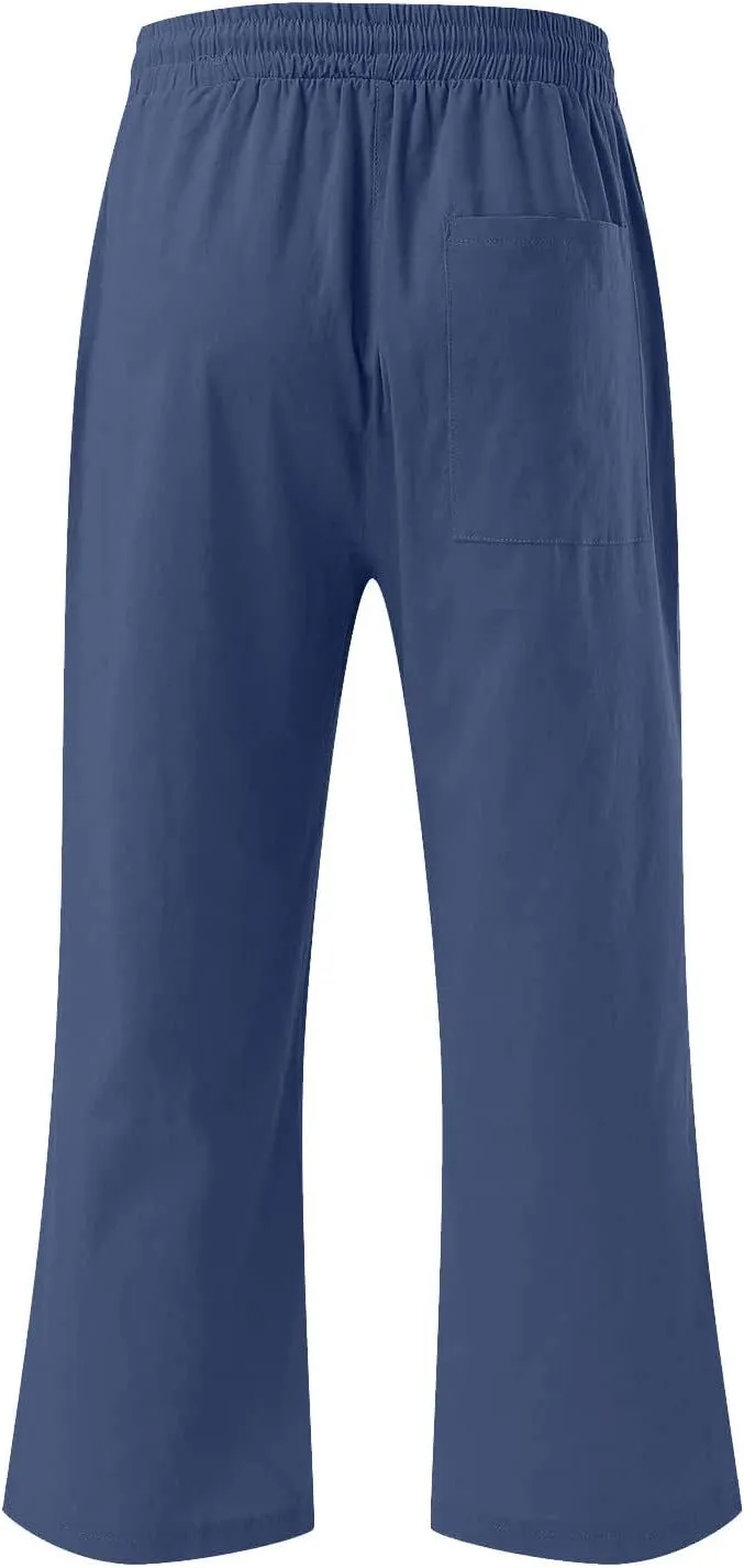 Capri Pants for Women Casual Summer Cropped Pants Cotton Linen Capris Straight Wide Leg Pants Trousers with Pockets