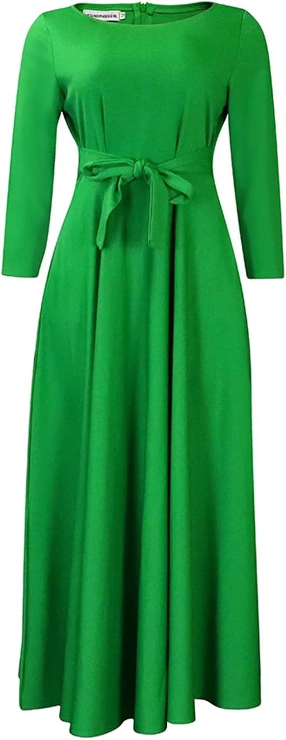 Casual Plus Size Maxi Dress for Women African Print Long Dress 3/4 Sleeve Flowy Ruffle Dress with Belt 2025 Fashion