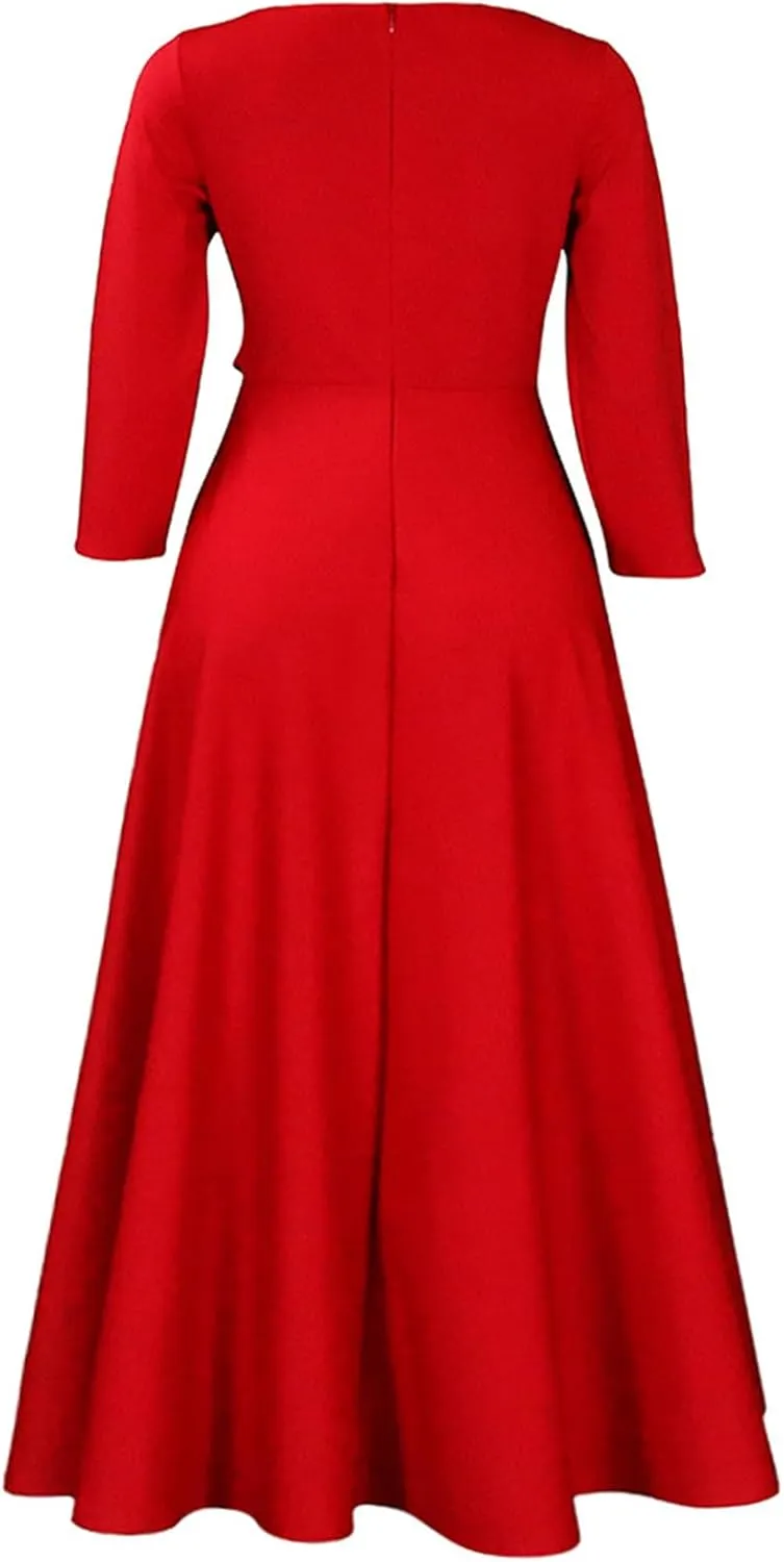 Casual Plus Size Maxi Dress for Women African Print Long Dress 3/4 Sleeve Flowy Ruffle Dress with Belt 2025 Fashion