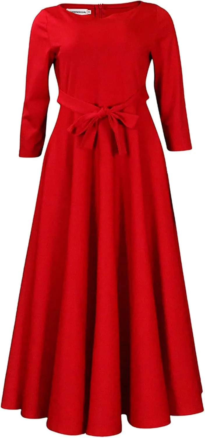 Casual Plus Size Maxi Dress for Women African Print Long Dress 3/4 Sleeve Flowy Ruffle Dress with Belt 2025 Fashion