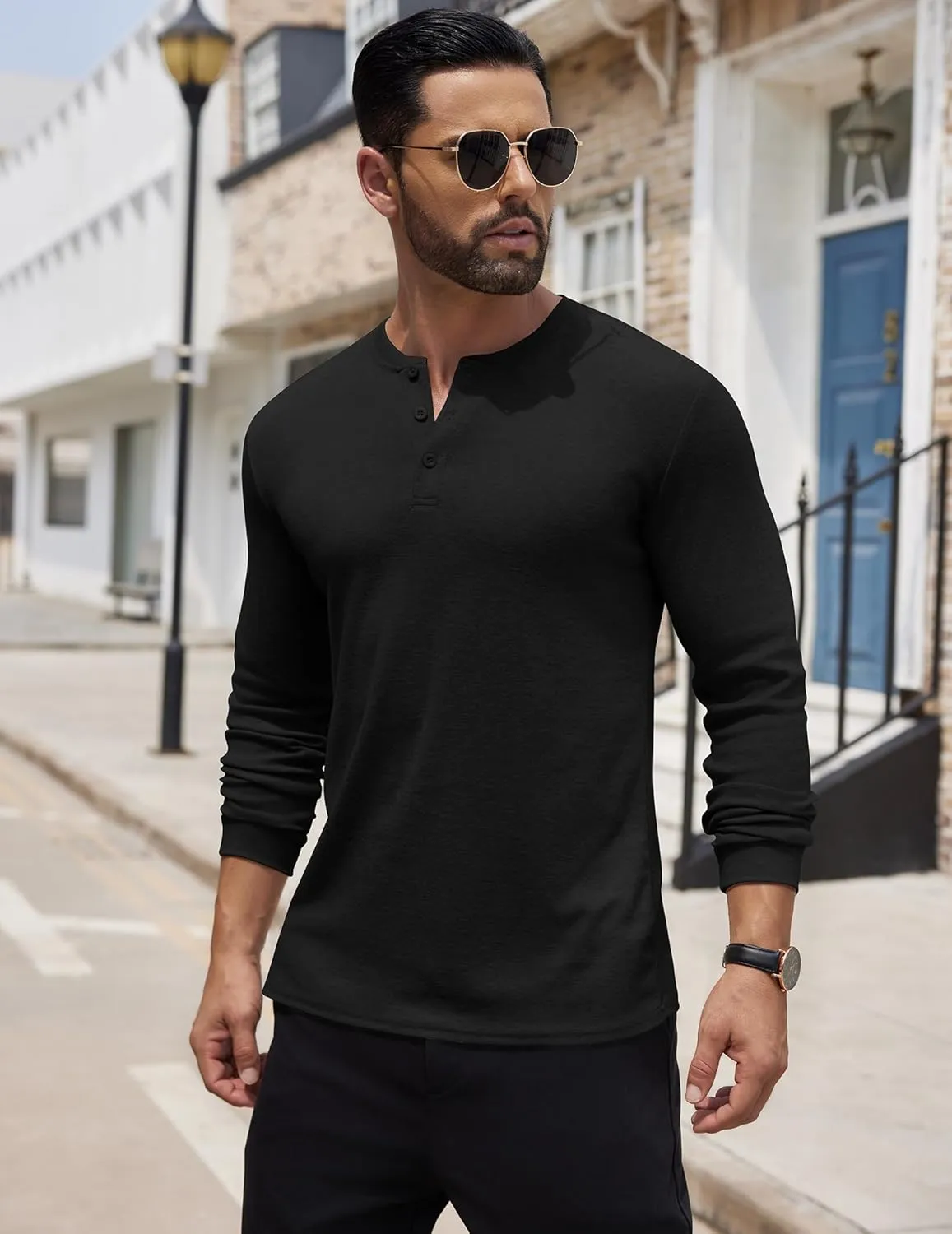 COOFANDY Men's Henley Shirts Long Sleeve Button T-Shirt Lightweight Fashion Casual Pullover Shirt