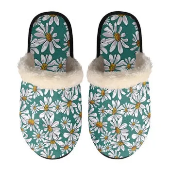 Daisy Print on Demand Artwork Women's Fur Lined House Slippers