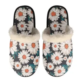 Daisy Print on Demand Artwork Women's Fur Lined House Slippers
