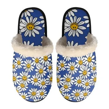 Daisy Print on Demand Artwork Women's Fur Lined House Slippers