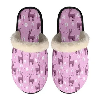 Deer Print on Demand Artwork Women's Fur Lined House Slippers