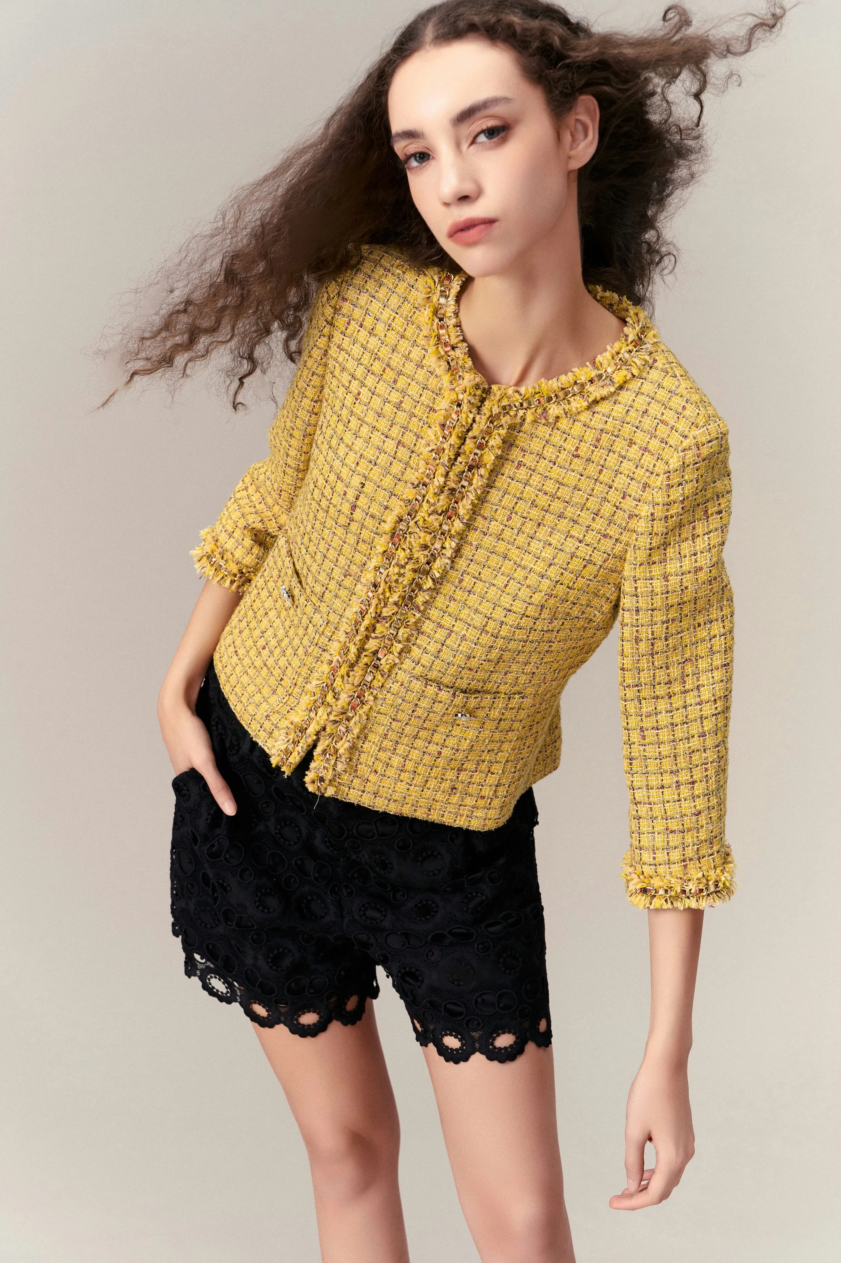 Fray Checked Tweed Jacket