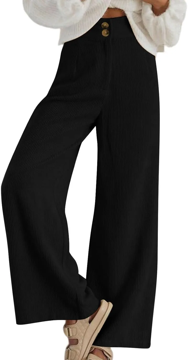 Gumipy Women Corduroy Pants High Waisted Wide Leg Pants Comfy Lounge Pants with Pockets Fall Stretchy Straight Leg Trousers