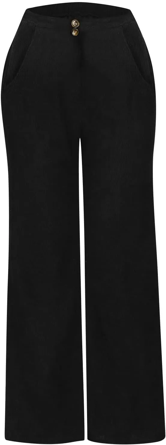 Gumipy Women Corduroy Pants High Waisted Wide Leg Pants Comfy Lounge Pants with Pockets Fall Stretchy Straight Leg Trousers
