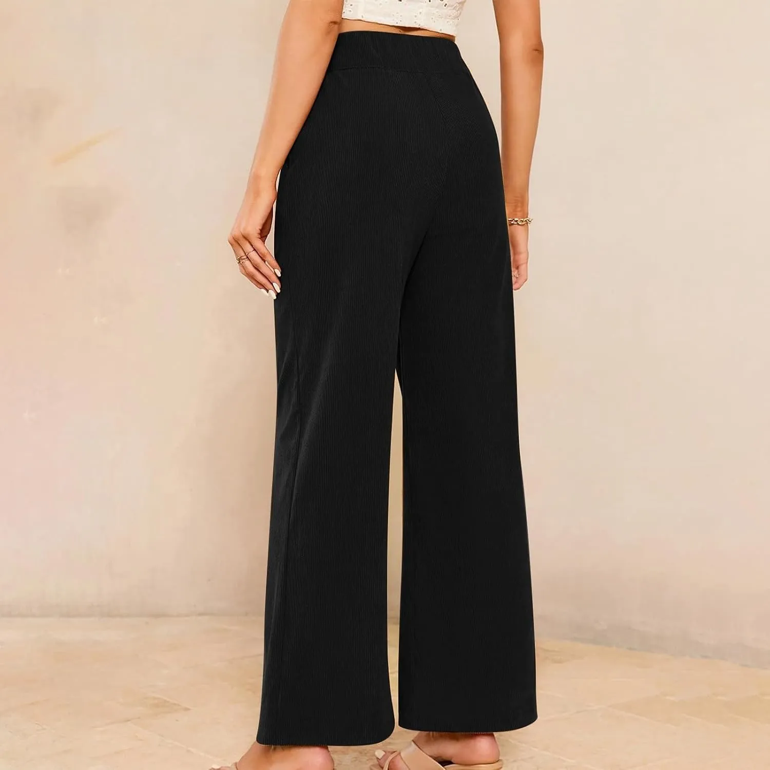 Gumipy Women Corduroy Pants High Waisted Wide Leg Pants Comfy Lounge Pants with Pockets Fall Stretchy Straight Leg Trousers