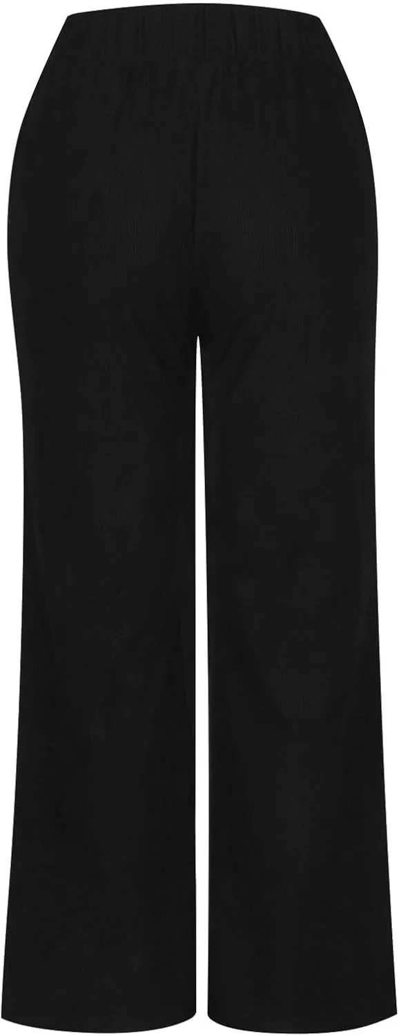 Gumipy Women Corduroy Pants High Waisted Wide Leg Pants Comfy Lounge Pants with Pockets Fall Stretchy Straight Leg Trousers