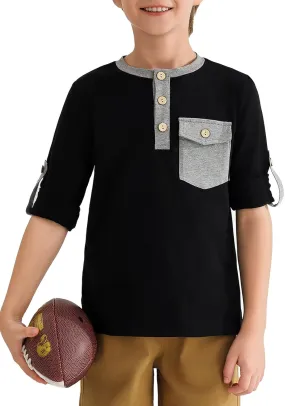 Haloumoning Boys Long Sleeve Shirts Kids Casual Henley Collared T-Shirts Tops Tees 4-14 Years