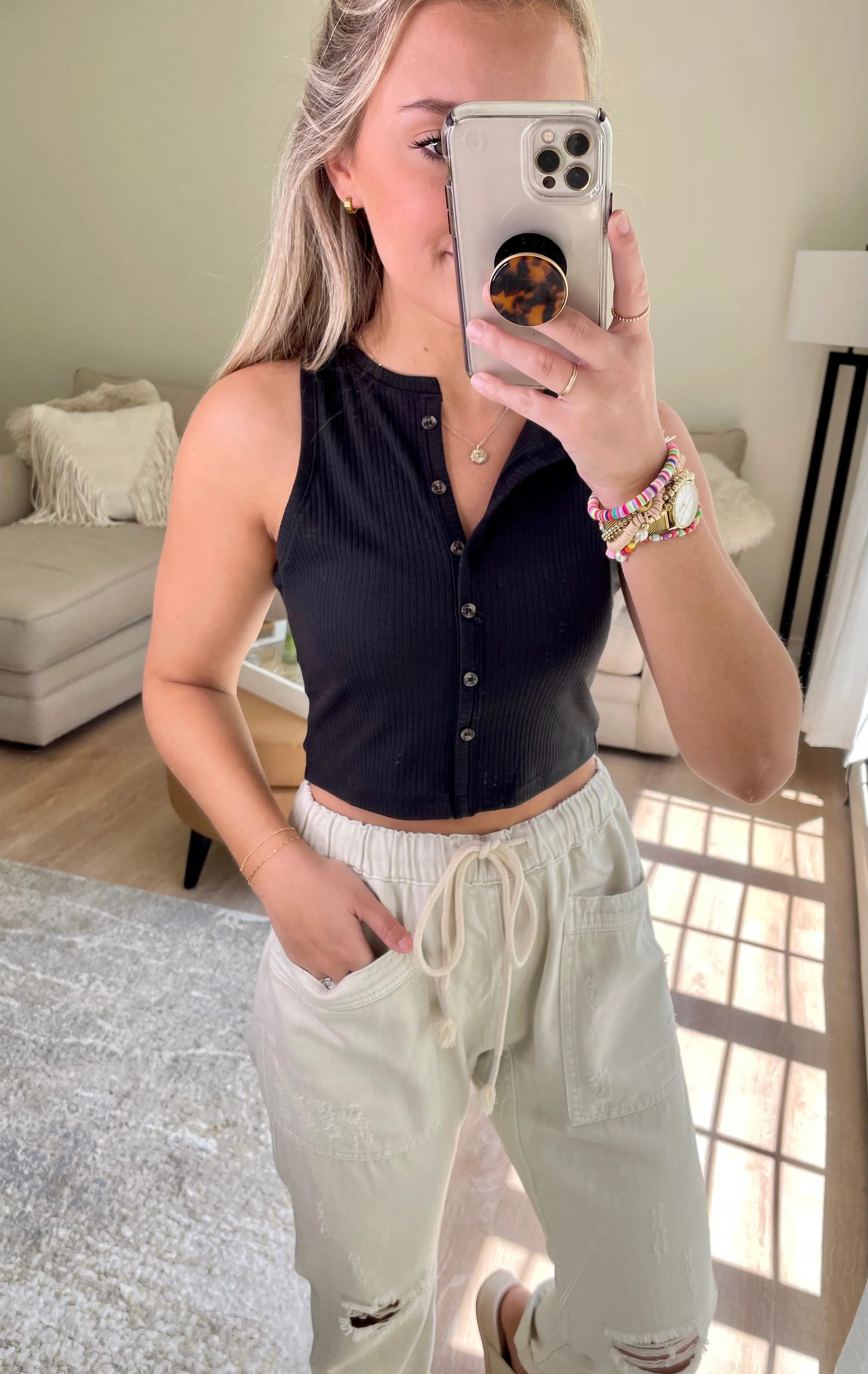 Henley Ribbed Cropped Top