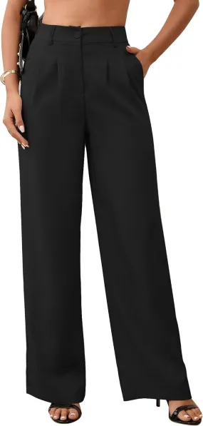 High Waisted Work Pants for Women Wide Leg Dress Pants Business Casual Slacks Lounge Dressy Trousers with Pockets