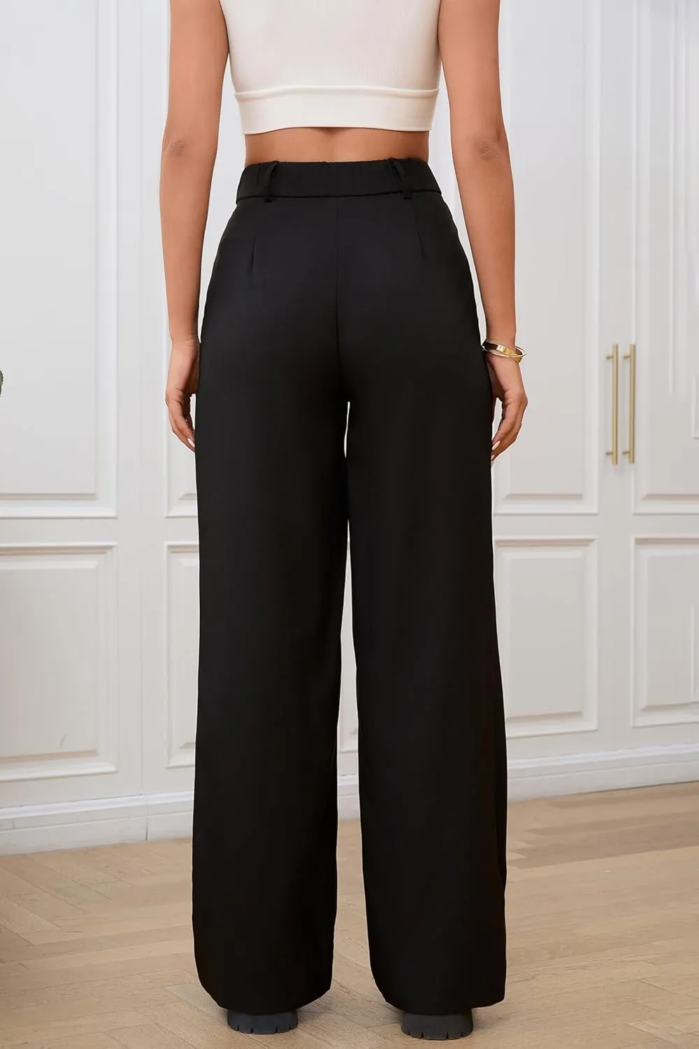 High Waisted Work Pants for Women Wide Leg Dress Pants Business Casual Slacks Lounge Dressy Trousers with Pockets