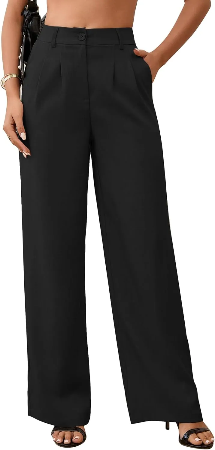 High Waisted Work Pants for Women Wide Leg Dress Pants Business Casual Slacks Lounge Dressy Trousers with Pockets