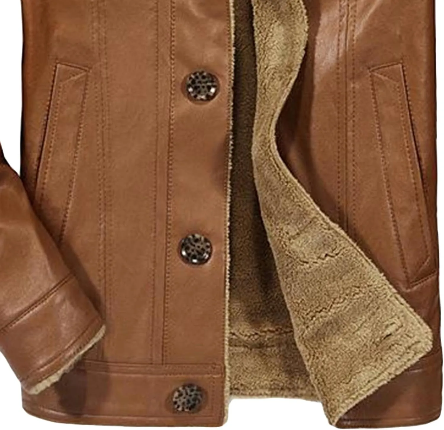 JEsilunmaMY Men's Single-Breasted Leather Sherpa Coat Fleece Lined Lapel Winter Biker Coat Warm Thicken Parka Bomber Jacket