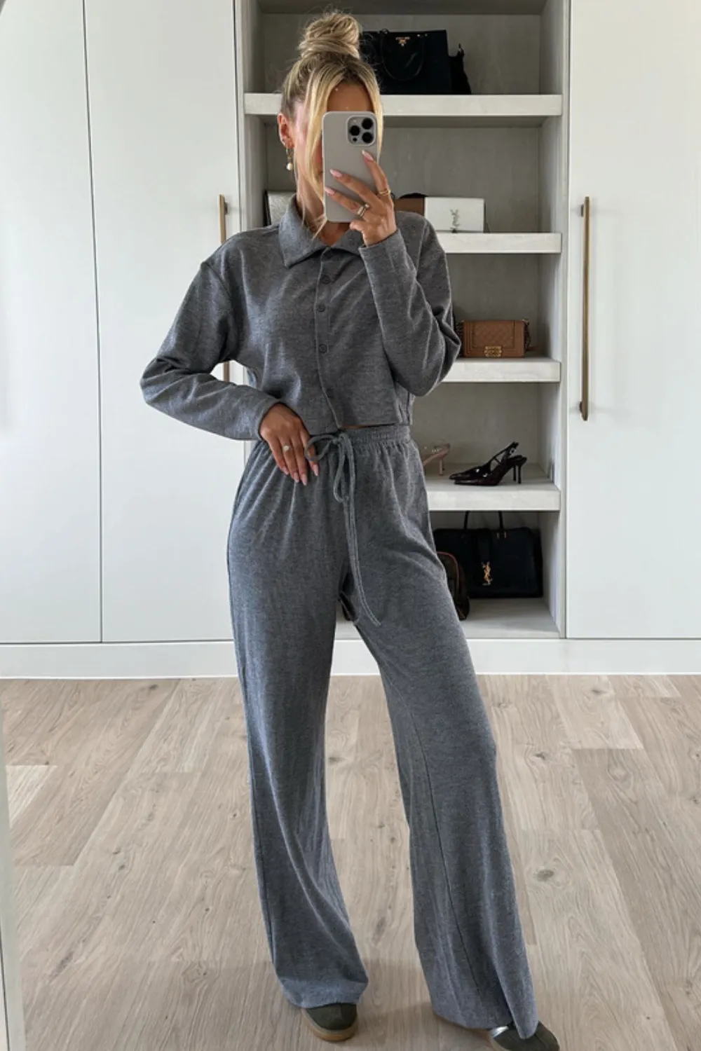 Kimmy grey button up ribbed co ord
