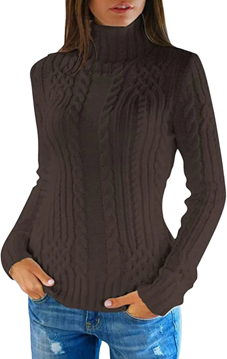 LCMTWX Oversized Sweater for Women Turtleneck Long Sleeved Knitted Sweater Round Neck Striped Women's Oversized Sweaters