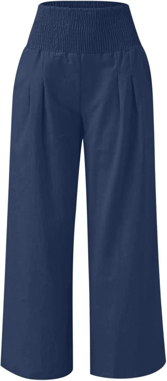Linen Pants women Summer Casual High Waisted Cotton Linen Palazzo Pants Wide Leg Long Lounge Pant Trousers
