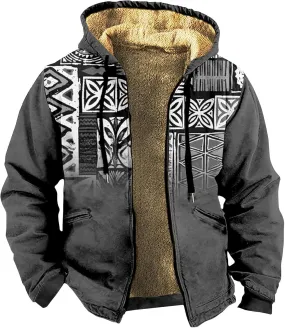 Mens Fleece Jacket Fuzzy Sherpa Jacket Western Aztec Print Vintage Sweatshirts Winter Warm Ethnic Casual Sweater Coat