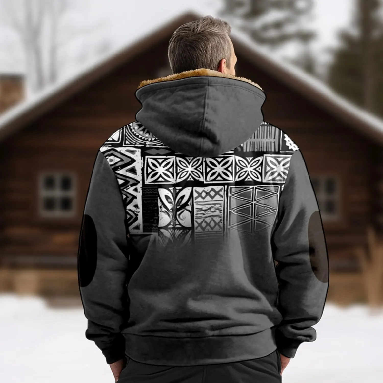 Mens Fleece Jacket Fuzzy Sherpa Jacket Western Aztec Print Vintage Sweatshirts Winter Warm Ethnic Casual Sweater Coat