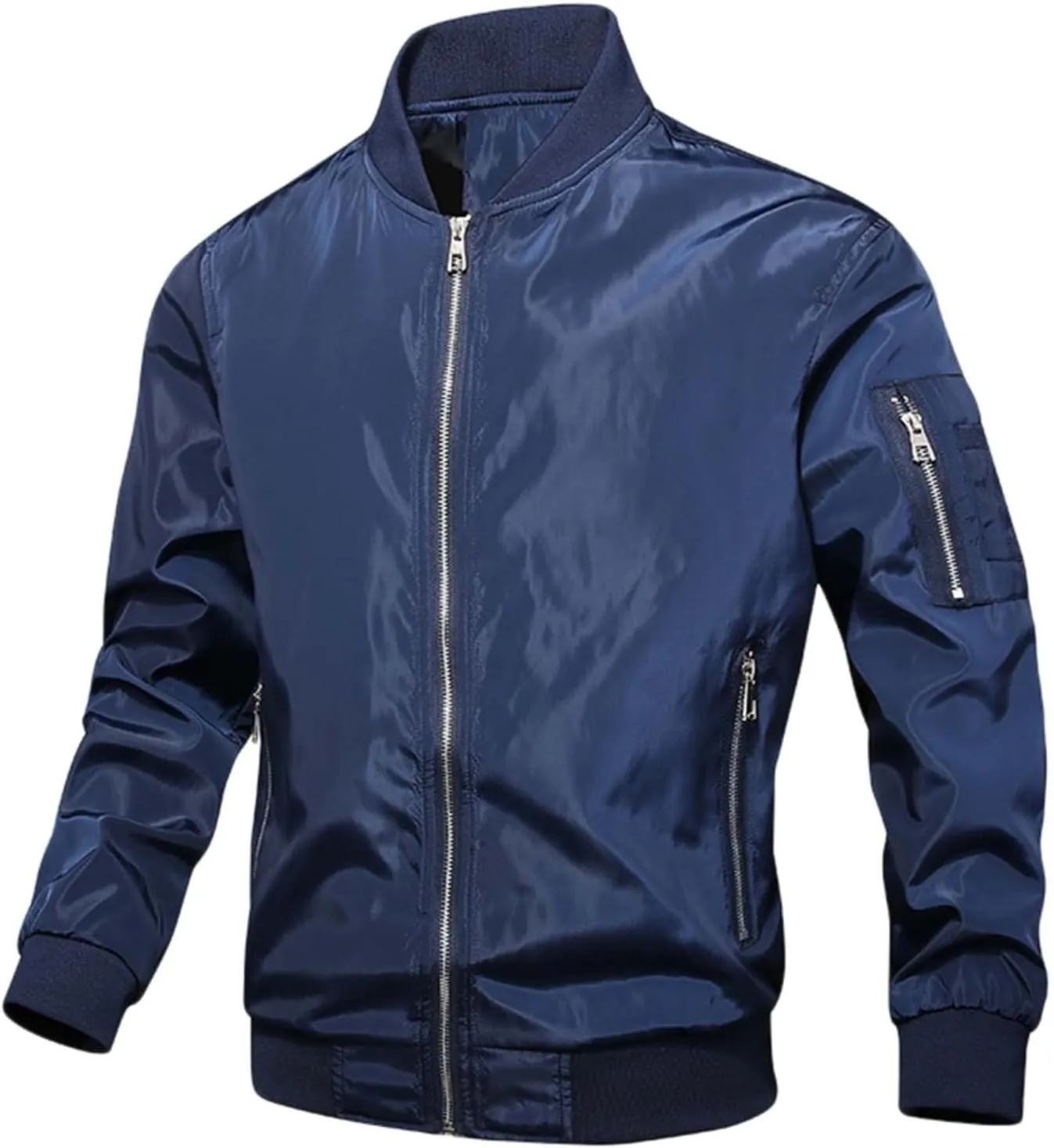 Mens Full Zip Bomber Jackets Big and Tall Windproof Windbreaker Coat with Zipper Pockets Outdoor Golf Fashion Coat