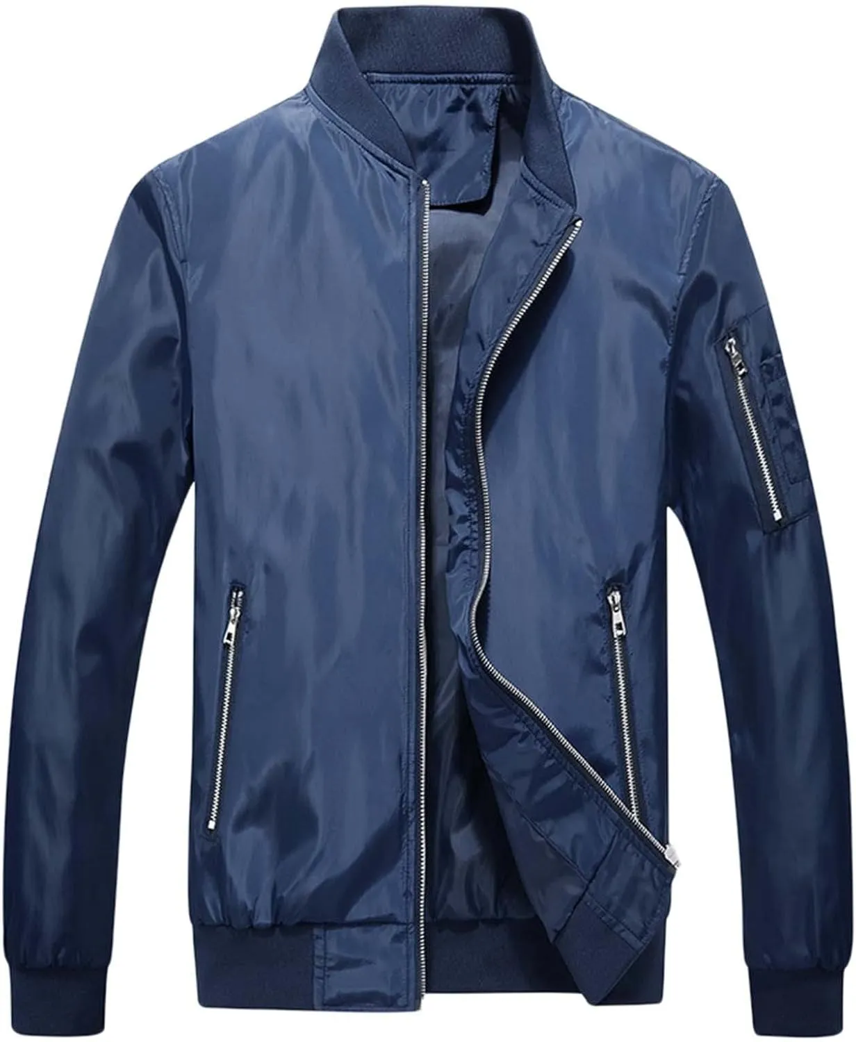 Mens Full Zip Bomber Jackets Big and Tall Windproof Windbreaker Coat with Zipper Pockets Outdoor Golf Fashion Coat