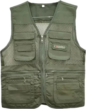 Men's Summer Thin Vest Coat Outdoor Multi-Pocket Breathable Waistcoat Solid Camping Fishing Work Vest