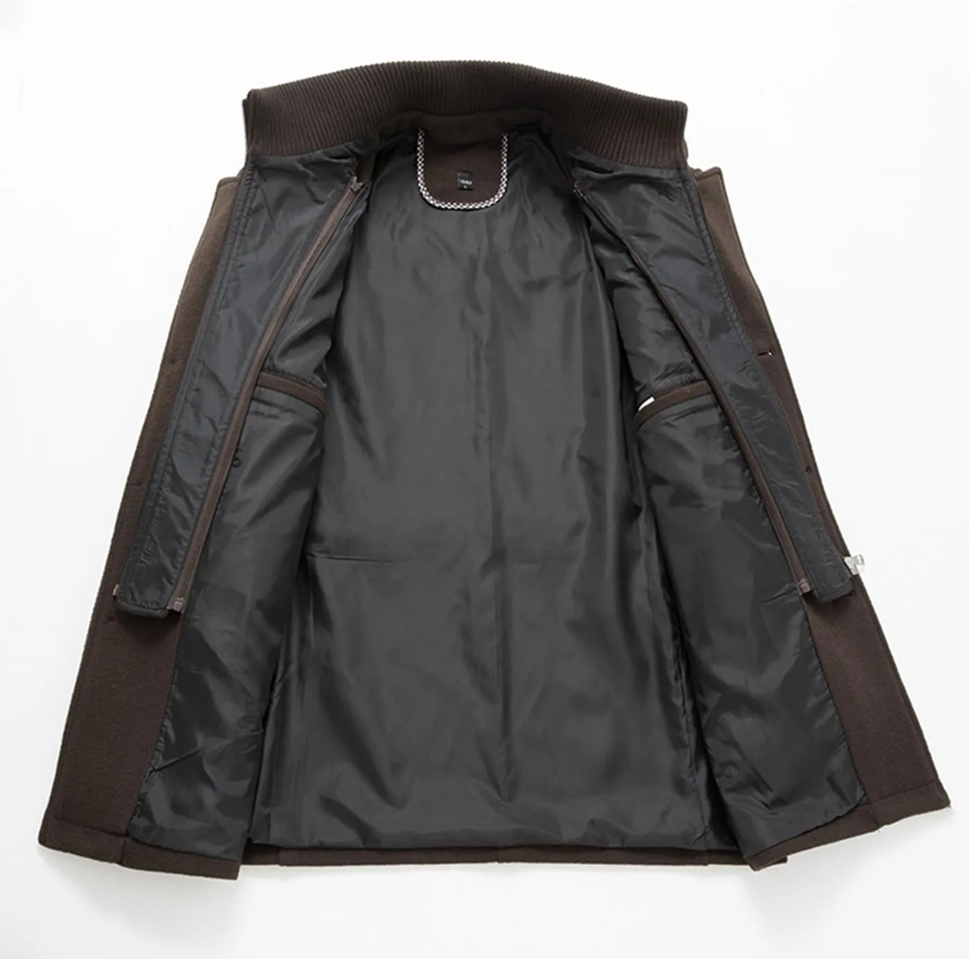 Mens Trench Coat Wool Blend Layered Collar Classic Stylish Business Overcoat Warm Winter Trench Pea Coats Lapel Plain