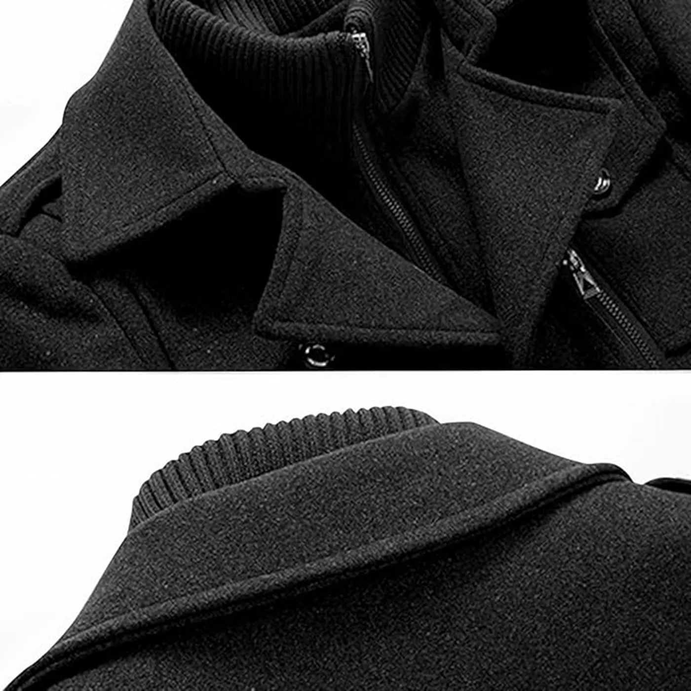 Mens Trench Coat Wool Blend Layered Collar Classic Stylish Business Overcoat Warm Winter Trench Pea Coats Lapel Plain