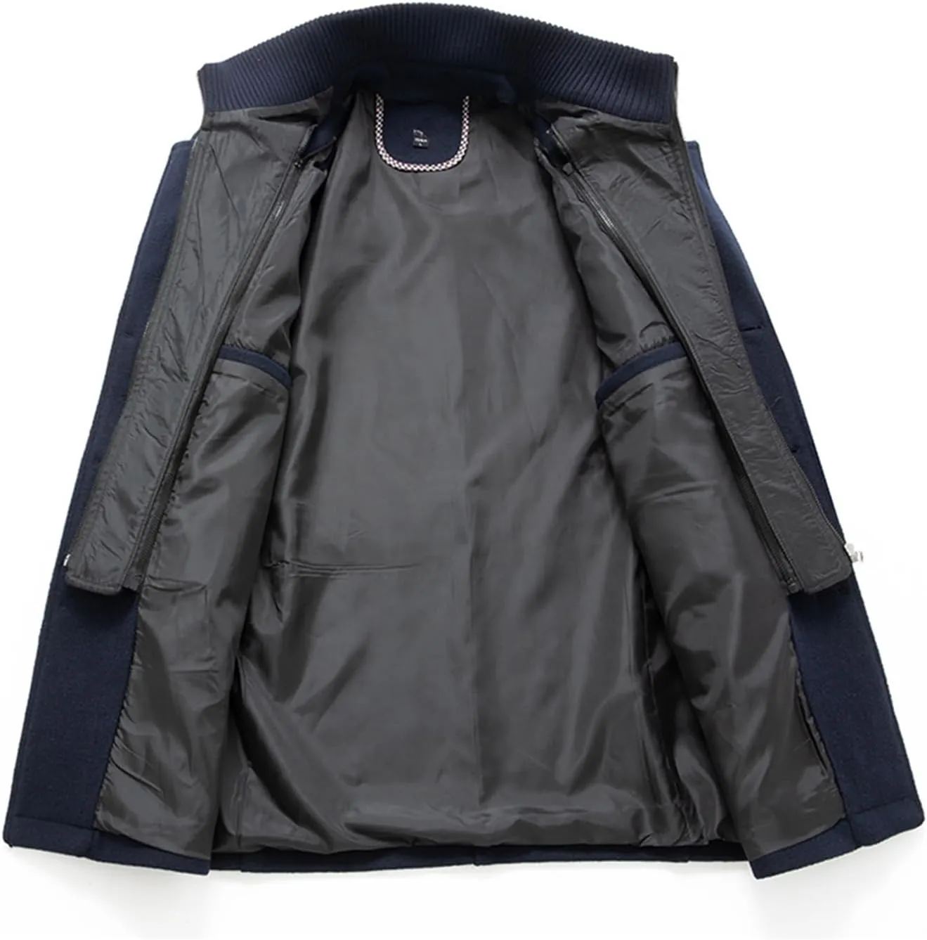 Mens Trench Coat Wool Blend Layered Collar Classic Stylish Business Overcoat Warm Winter Trench Pea Coats Lapel Plain