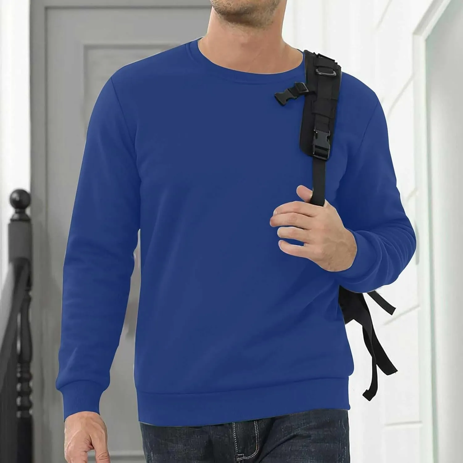 Men's Warm Sherpa Lined Crewneck Sweatshirts Oversize Fleece Pullover Tops Thick Thermal Cotton Pullover Tops Big&Tall