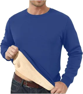 Men's Warm Sherpa Lined Crewneck Sweatshirts Oversize Fleece Pullover Tops Thick Thermal Cotton Pullover Tops Big&Tall