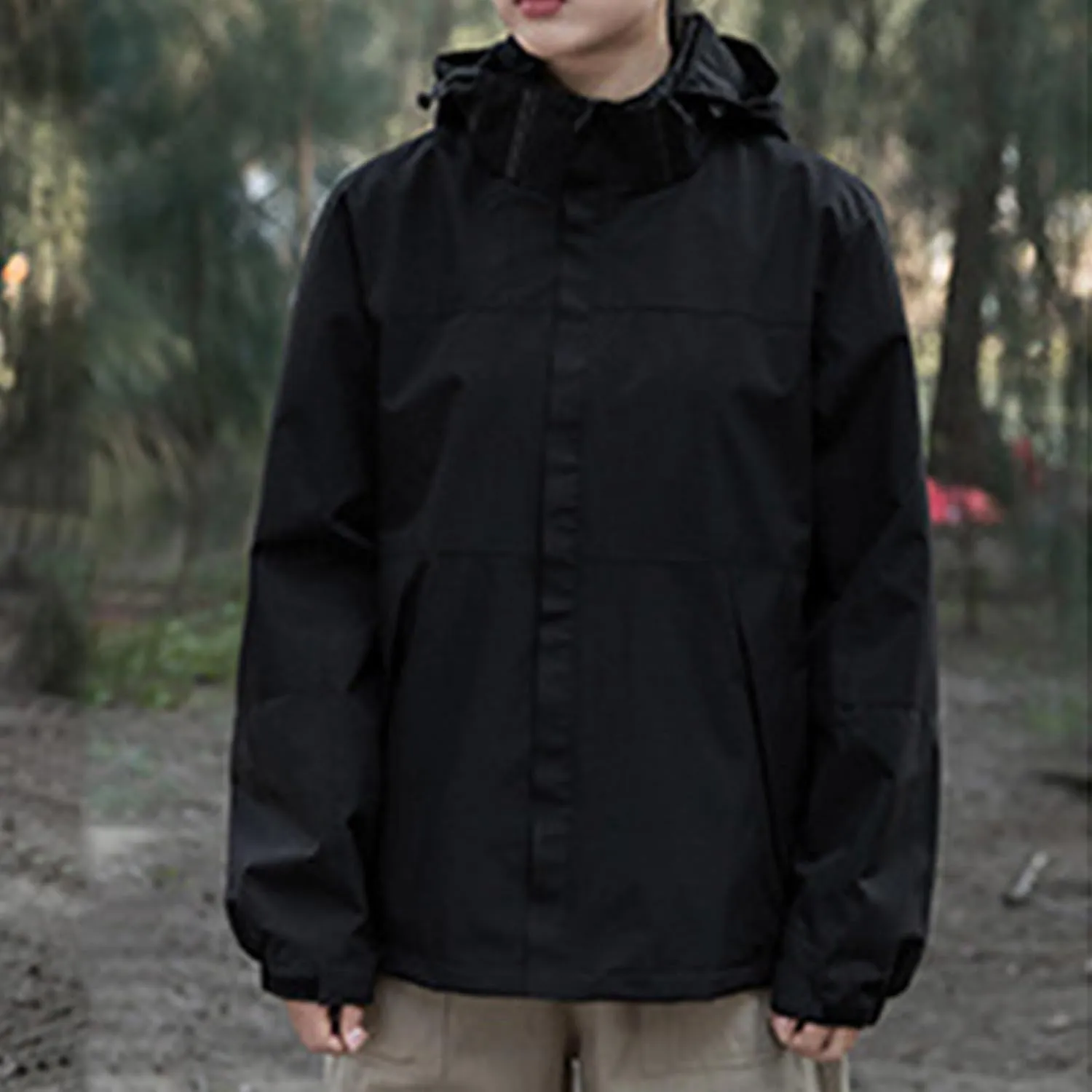 Mens Waterproof Rain Jacket Lightweight Breathable Solid Contrast Patchwork Windbreak Hooded Coat Outdoor Jacket