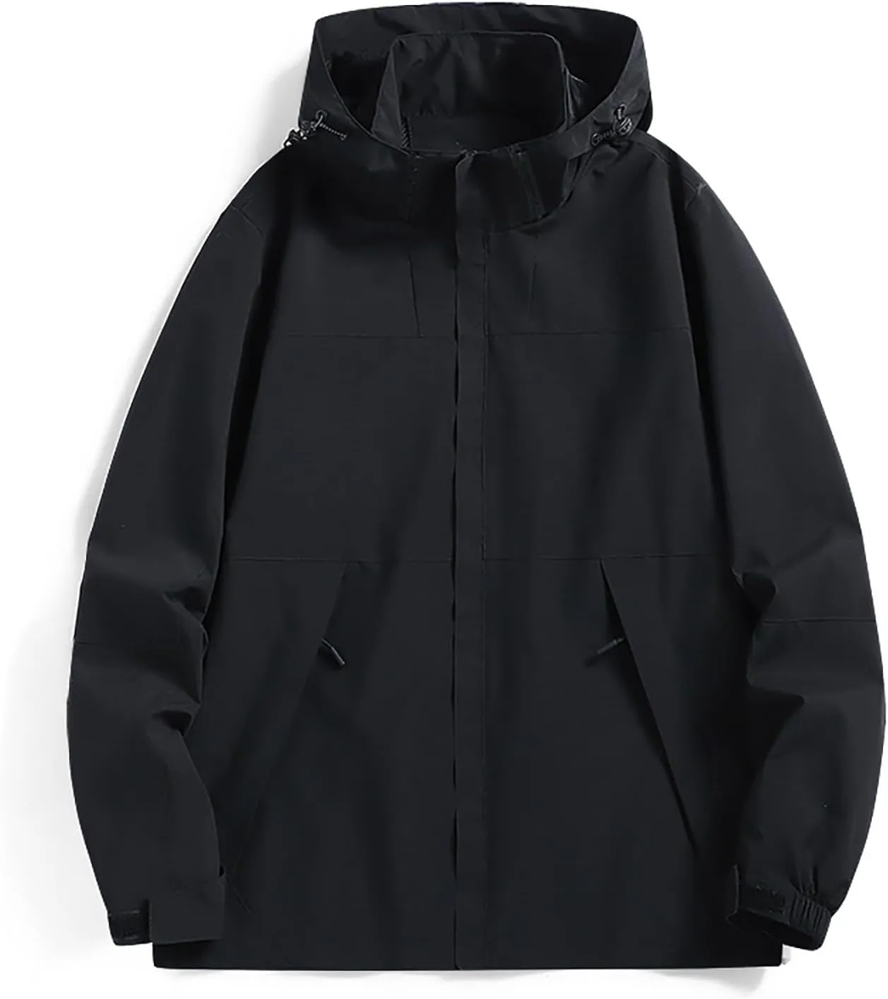 Mens Waterproof Rain Jacket Lightweight Breathable Solid Contrast Patchwork Windbreak Hooded Coat Outdoor Jacket