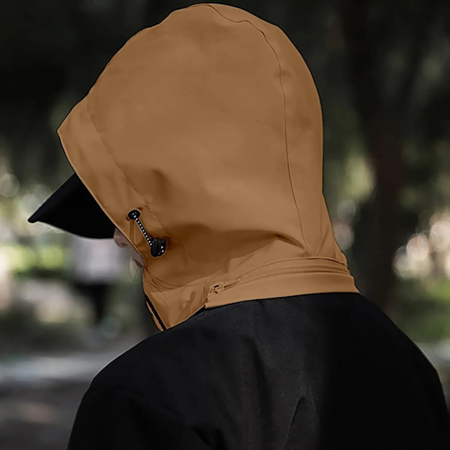 Mens Waterproof Rain Jacket Lightweight Breathable Solid Contrast Patchwork Windbreak Hooded Coat Outdoor Jacket