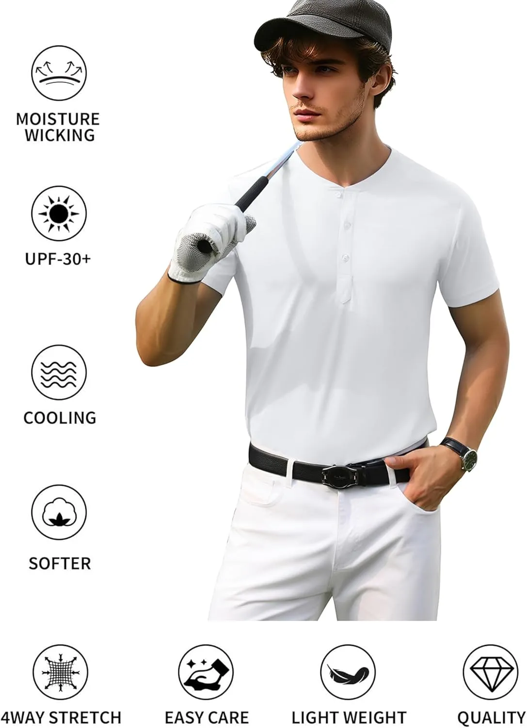 PEGENO Men's Henley Shirts Short Sleeve Moisture Wicking Quick Dry Casual Workout Athletic Golf Shirts