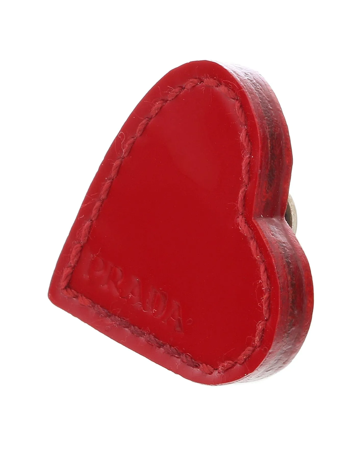 Prada Red Leather Signature Heart Brooch Pin-one size