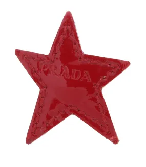 Prada Red Leather Signature Star Brooch Pin-one size