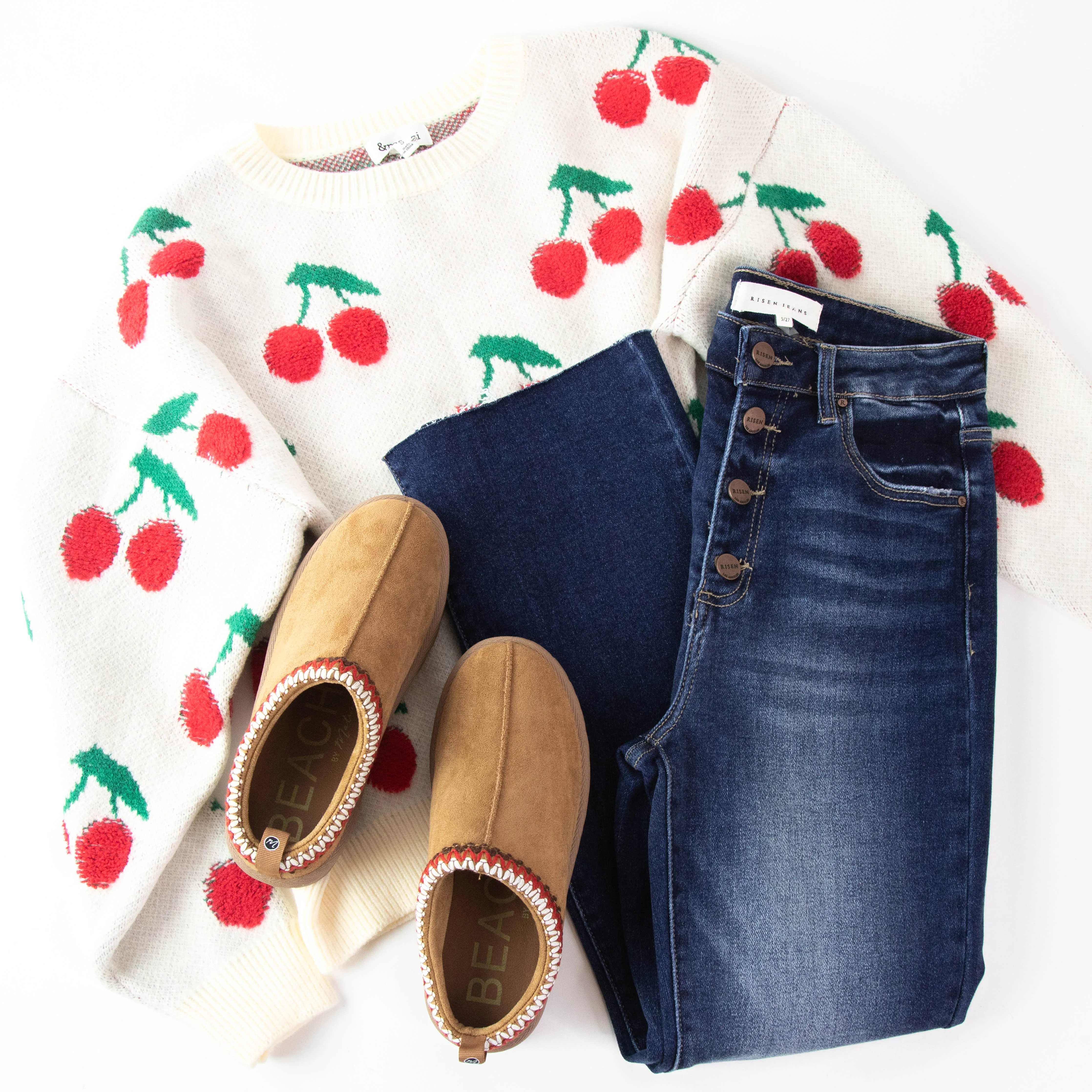 Quinn Cherry Knit Sweater, Ivory