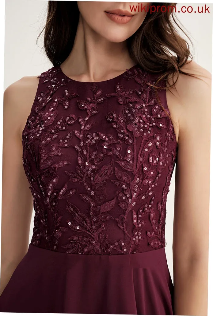 Scoop Neck Sequins Dress A-Line Asymmetrical With Homecoming Chelsea Chiffon Lace Homecoming Dresses