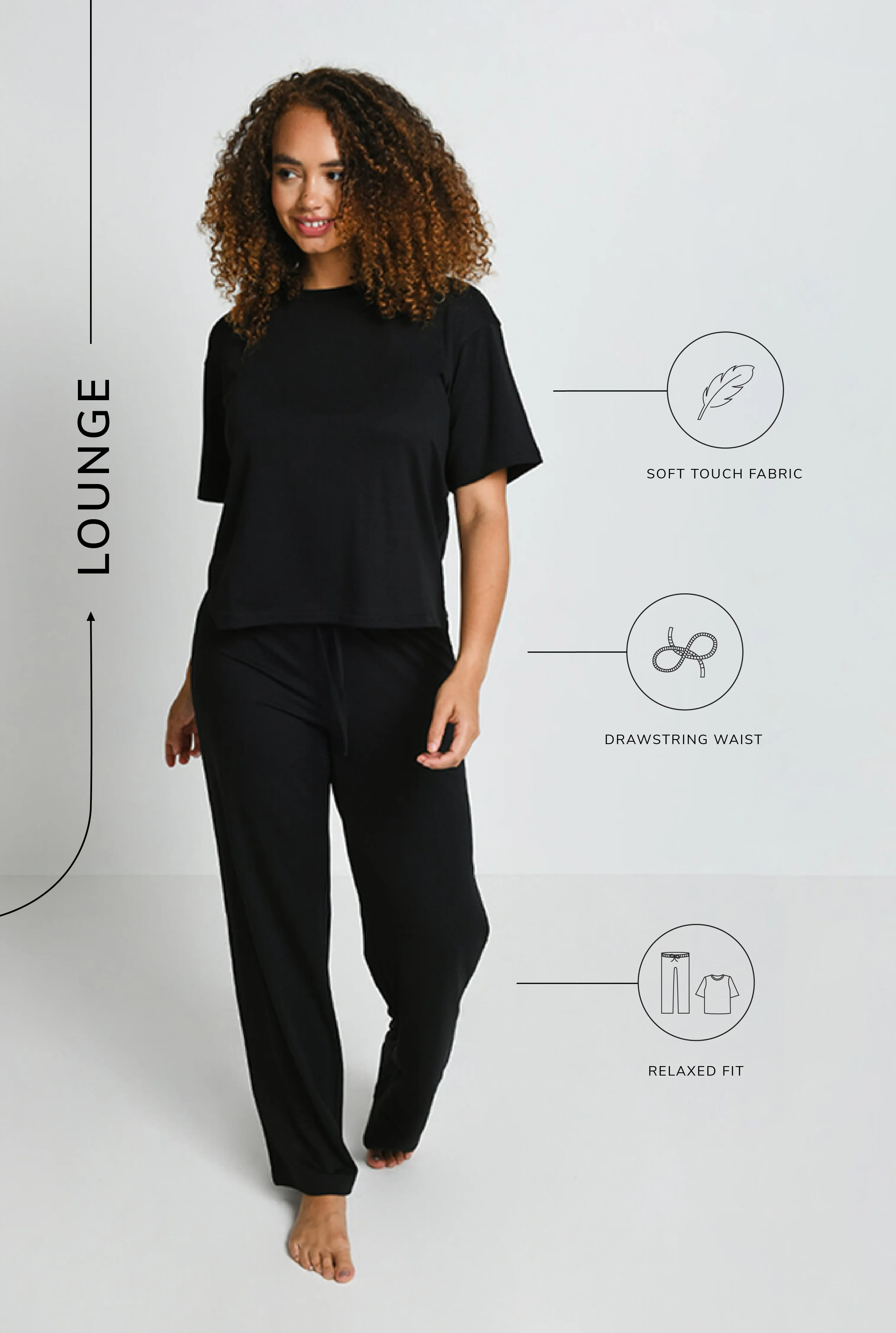 Soft Touch Wide Leg Lounge Set - Black