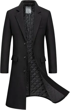 SOMTHRON Men's Wool Blend Pea Coat Slim Fit Single Breasted Notched Lapel Winter Business Long Trench Coat Overcoat
