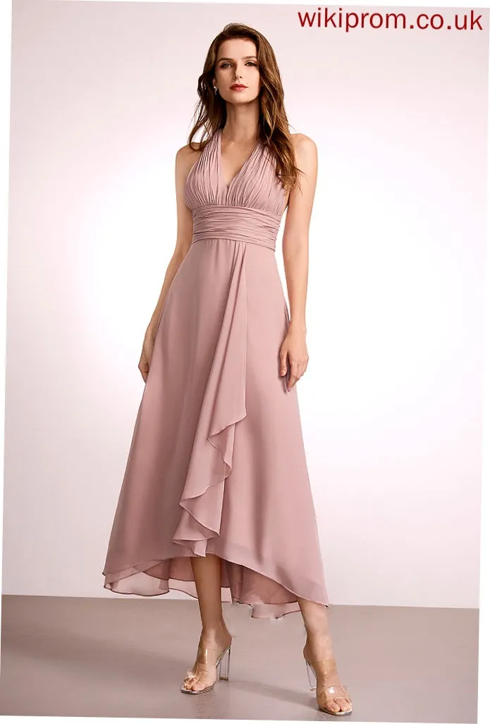 V-neck Neckline SplitFront Fabric A-Line Asymmetrical Silhouette Length Embellishment Jaliyah Scoop Natural Waist Bridesmaid Dresses