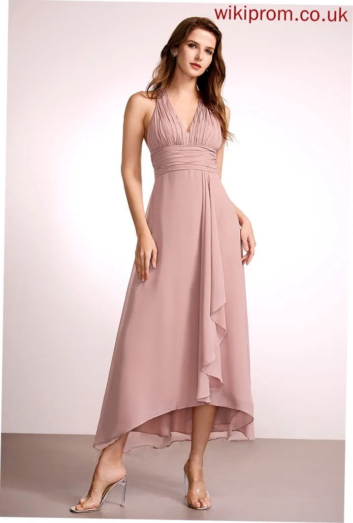 V-neck Neckline SplitFront Fabric A-Line Asymmetrical Silhouette Length Embellishment Jaliyah Scoop Natural Waist Bridesmaid Dresses